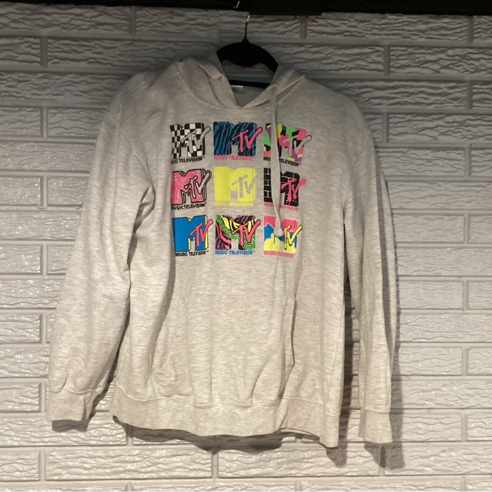Retro MTV Hooded Sweatshirt Gray Size Juniors Large